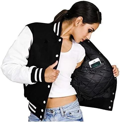 Vista 4 de Stewart & Strauss Chaqueta Varsity Letterman original desde 1977 (48 colores del equipo) Lana y cuero XXS a 6XL