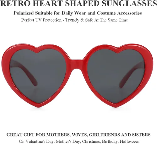 Vista 2 de Gleyemor Gafas de sol polarizadas en forma de corazón para mujer, gafas de moda, accesorios de moda
