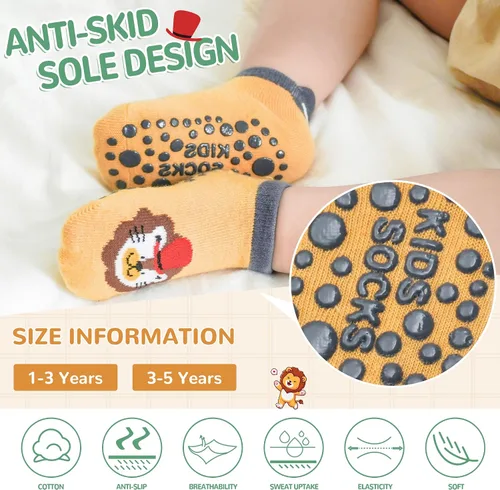 Vista 2 de Calcetines antideslizantes para bebés y niños pequeños, calcetines de algodón antideslizantes con pinzas, 6 pares