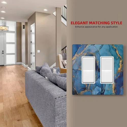Vista 7 de Placa de pared doble basculante de mármol azul, cubierta decorativa de interruptor de luz de 2 cuadras, moderna acuarela degradada, arte de tinta