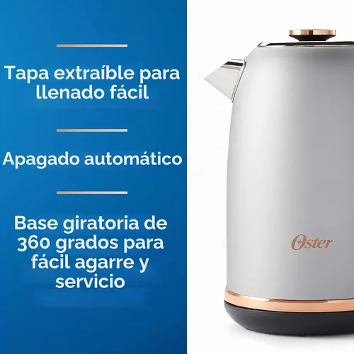 Vista 3 de Oster Hervidor eléctrico, colección Metropolitana con detalles de oro rosa