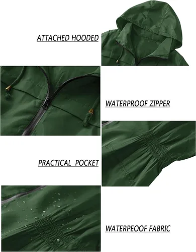 Vista 6 de LOMON Chaqueta ligera impermeable con capucha para mujer, para exteriores