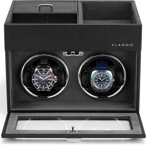 Vista 11 de VLANDO - Bobinadora doble para relojes automáticos con bandeja de joyas, color verde