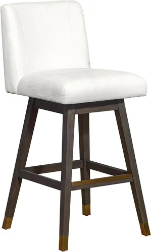 Vista 34 de Armen Living Sicily Modern Farmhouse Taburete giratorio de madera de nogal de 26 pulgadas de altura para encimera de isla de cocina, en piel Crema