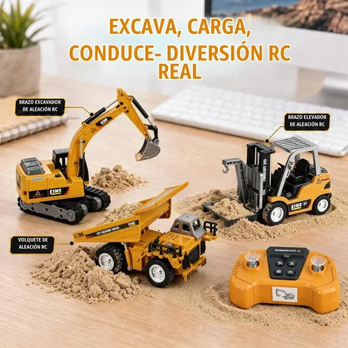 Vista 5 de YESHIN Vehículos de construcción a control remoto, 3 piezas de mini aleación de control remoto a escala 1:64 con caja de arena, camino programable