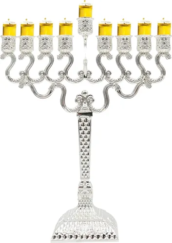 Vista 25 de Majestic Giftware Menorá de Janucá chapada en plata con diseño de cuentas (MN-HA123) Compatible con velas estándar de Janucá Calidad duradera