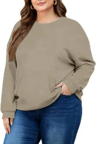 Vista 10 de Sudaderas de talla grande para mujer, sudadera casual de manga larga, color liso, cuello redondo, talla L-6XL