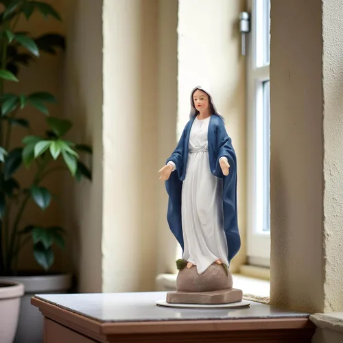 Vista 5 de Estatua de Nuestra Señora de Gracia – Figura de 8.5 pulgadas, decoración religiosa católica de resina para altar del hogar, mesa de oración, Azul