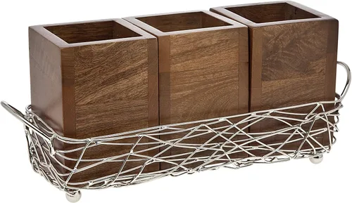 Vista 2 de Godinger Organizador de tres secciones de madera para cubiertos, colección Nest - Oro