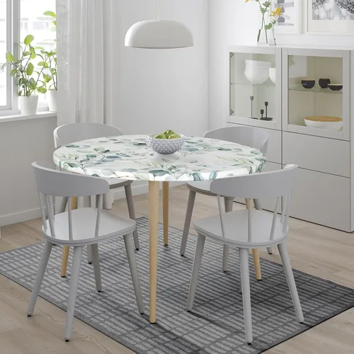 Vista 3 de Mantel elástico redondo con borde de hojas verdes salvia, ajustable para mesa de 45 a 50 pulgadas de diámetro