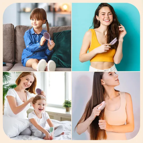 Vista 4 de Bituemly 4 mini cepillos para el pelo, cepillo desenredante de viaje para niñas, niños, mujeres, hombres, cepillo pequeño de bolsillo para cabello