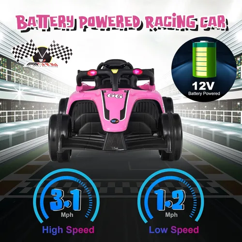 Vista 6 de HONEY JOY Go Kart eléctrico de carreras F1 alimentado por batería, con luz y música, suspensión de resorte, puerto USB, velocidad altabaja, vehículo