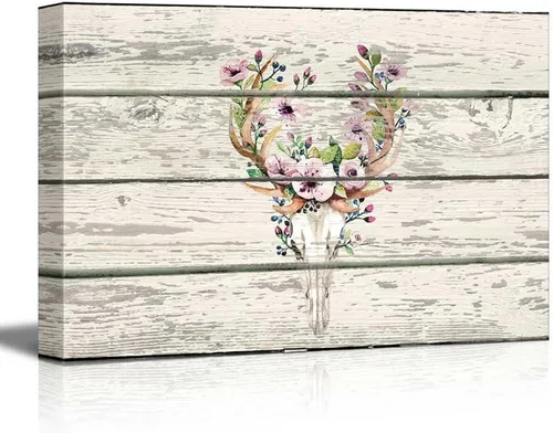 Vista 22 de wall26 - Obra de arte con estampado de madera de ciervo en bosque de abedules - Lienzo rústico para pared, arte para el hogar - 16 x 24 pulgadas