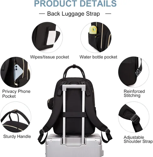 Vista 6 de MOONBABY Mochila para pañales, bolsas de pañales para bebés con cambiador portátil y estuche para chupete, mochilas multifuncionales para pañales