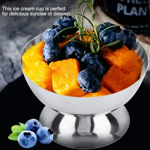 Vista 4 de LIZEALUCKY Copas de helado de acero inoxidable para servir platos de postre cuencos para ensalada, fruta, pudín de cereales para el hogar, hotel