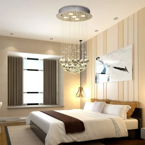 Vista 3 de Tangkula Moderno candelabro de cristal K9, lámpara de techo LED de montaje empotrado para sala de estar, comedor y dormitorio, 5 luces GU10