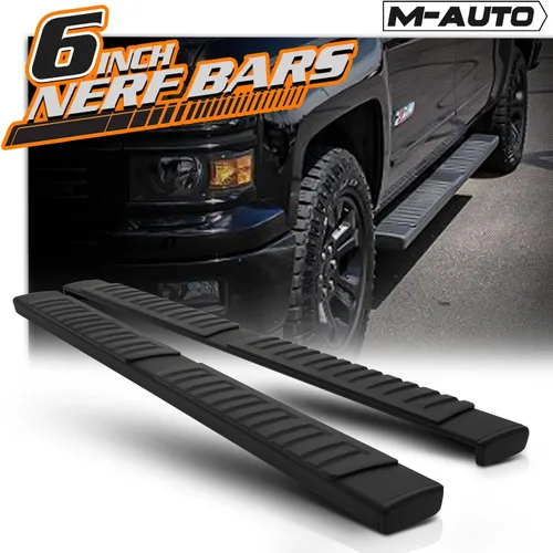Vista 2 de M-Auto Estribos laterales de 6 pulgadas compatibles con Chevy Silverado GMC Sierra 1500 2500HD 3500HD 2019-2025, cabina extendida, barras Nerf