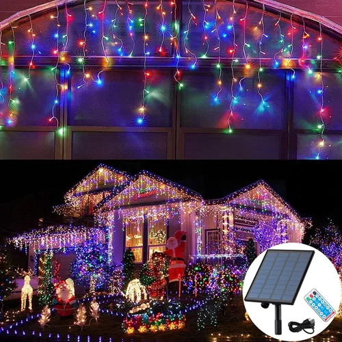 Vista 8 de KiflyTooin Luces Solares de Navidad para Exteriores Impermeables Luces de Cortina para Decoraciones de Navidad 320 LED 29.5 pies 60 Gotas, Luces