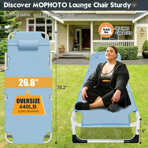 Vista 6 de MOPHOTO Silla de Bronceado, Silla de Sol al Aire Libre de 5 Posiciones, Silla de Sol Plegable, Silla de Sol con Orificio para la Cara, Perfecta
