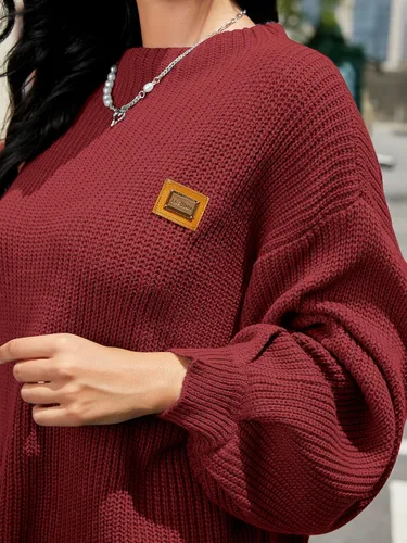 Vista 5 de ZAFUL - Suéter holgado y suelto para mujer, con cuello redondo, manga farol, de punto grueso