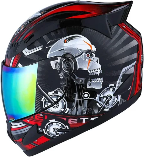 Vista 28 de 1Storm - Casco de cabeza completa para motocicleta, diseño de calavera mecánica HJDJ11
