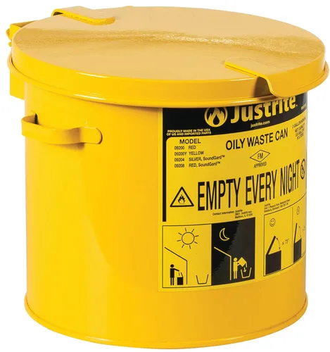 Vista 25 de Justrite Recipiente para desechos aceitosos de acero galvanizado de 10 galones, recipiente de seguridad metálico para trapos con aceite de 18 x 14