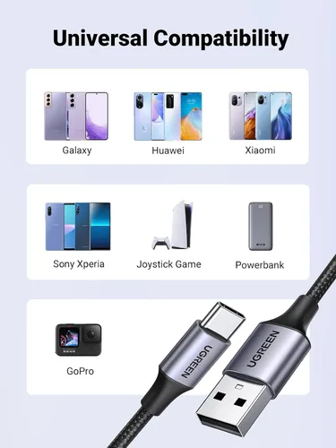 Vista 4 de UGREEN Cable USB a USB C, cable Carplay de automóvil USB A a tipo C, cable USB C trenzado de carga rápida compatible con iPhone 16/16 Plus/16