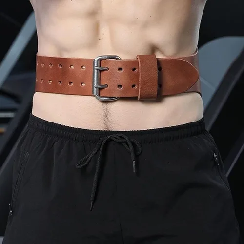 Vista 4 de Cinturón de levantamiento de pesas, cinturón de cuero para levantamiento de pesas para hombres, cinturón de pesas para gimnasio, soporte lumbar