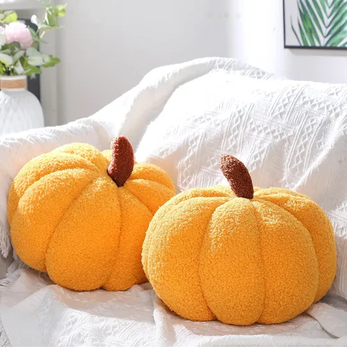 Vista 11 de Queekay - 2 almohadas de calabaza de 11 x 9.5 pulgadas, decoración de calabaza rellena 3D de otoño para el hogar, dormitorio, automóvil, sofá, cojín