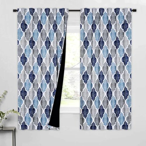 Vista 18 de Beauoop Cortinas 100% Opacas de 45 Pulgadas de Largo, 2 Paneles para Dormitorio, Sala de Estar, Gris Aqua Marroquí Geométrico, Oscurecimiento