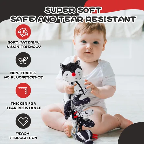 Vista 4 de Jollybaby Cochecito de cuna, juguete de asiento de automóvil para bebé de 0-3-6-9-12 meses, juguetes sensoriales colgantes para recién nacido