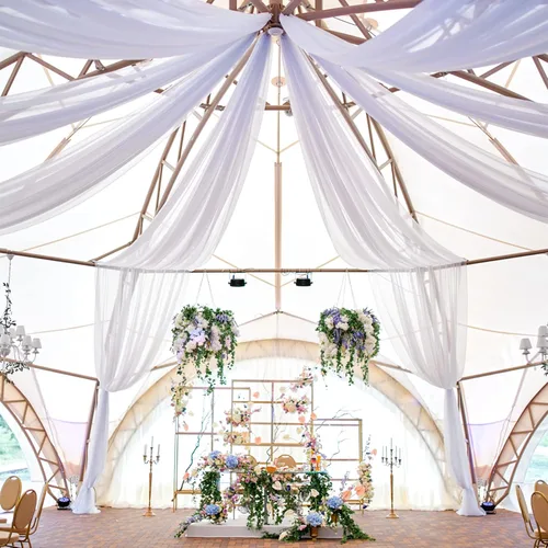 Vista 6 de Cortinas de techo blancas para bodas – 6 paneles de 5 x 10 pies de gasa blanca para cortinas de telón de fondo transparentes para bodas, fiestas