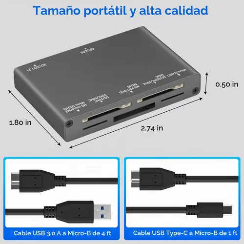 Vista 5 de Lector de tarjetas de memoria múltiple 7 en 1, lector de tarjetas SD USB 3.0 (5Gbps) Lectura simultáneamente 7 tarjetas para tarjeta de memoria