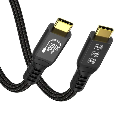 Vista 2 de Cable USB C de 16.5 pies 3.2 Gen 2X2 20Gbps, 5M tipo C 4K @60Hz UHD Video 5A/100W PD3.0 Cable de carga rápida con E-Marker compatible