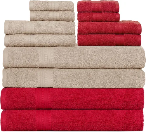 Vista 17 de Ample Decor Juego de 12 toallas de baño de 600 GSM, 100% algodón, 4 toallas de baño, 4 toallas de mano, 4 paños de lavado, absorbentes y suaves