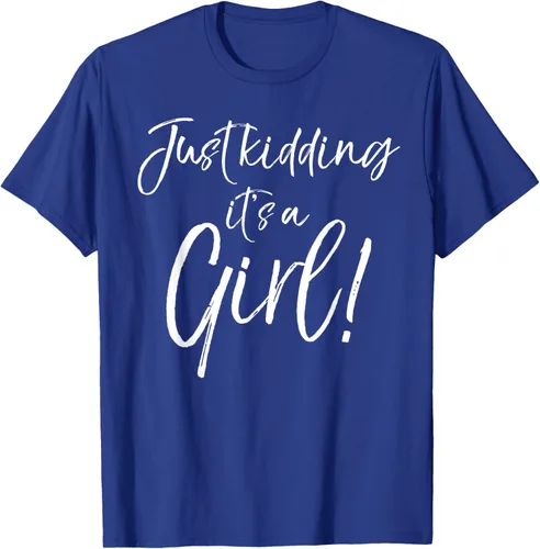 Vista 21 de Camiseta divertida de revelación de género Blue Trick Just Kidding It's a Girl!, Azul / Patchwork, S Azul Pastel