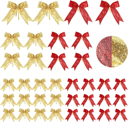 Vista 15 de Waydress 36 piezas de decoración de lazo, adorno de lazo para árbol de Navidad, lazo de cinta con purpurina para guirnalda de corona, manualidades