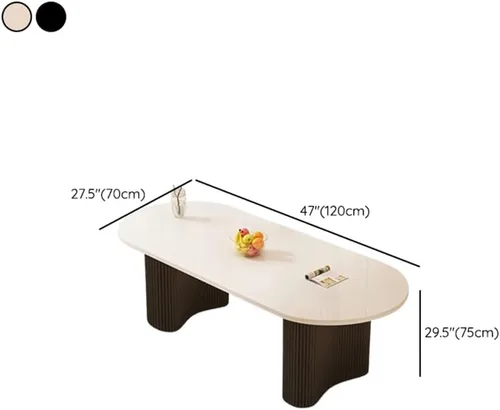 Vista 3 de LITFAD Mesa de comedor ovalada con parte superior de piedra, mesa de restaurante moderna para restaurante casero, base de acero al carbono