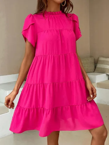 Vista 4 de Verdusa Vestido de manga de pétalo con lazo en la espalda, cuello alto falso, dobladillo con volantes, acampanado, acampanado, para mujer