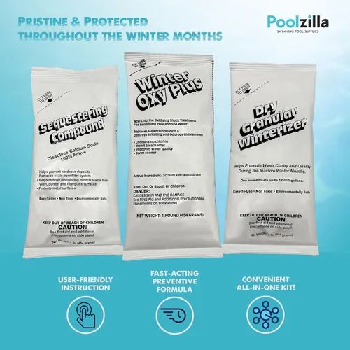 Vista 2 de Poolzilla Kit de preparación para el invierno de 12,000 galones, kit de cierre para piscinas sobre y en el suelo, incluye 1 libra de acondicionador