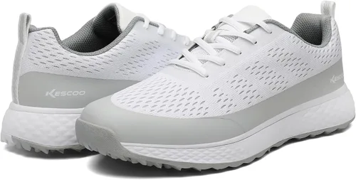 Vista 4 de KESCOO Zapatos de golf impermeables para hombre, calzado de golf profesional sin pinchos, ligero y cómodo al aire libre, zapatillas de entrenamiento