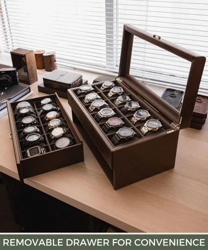 Vista 7 de TAWBURY Organizador de caja de reloj de 24 ranuras para hombre, funda de reloj XL para hombre, fundas de reloj para hombre, 24 ranuras, soporte