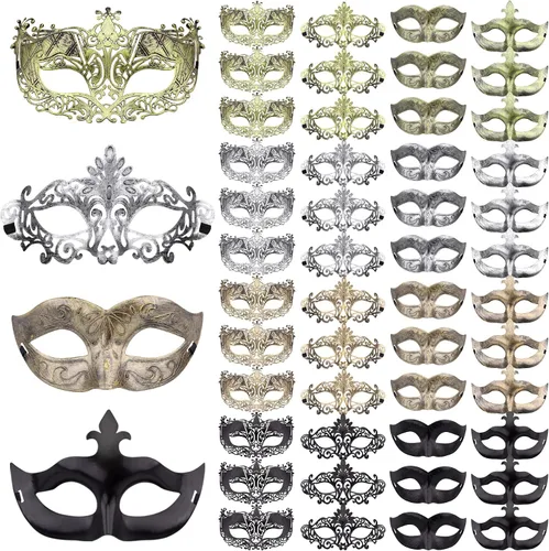 Vista 9 de FEQO 48 Piezas de Máscaras de Mascarada, Máscaras Antiguas Vintage, Máscaras Venecianas