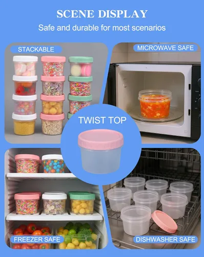 Vista 4 de Recipientes de almacenamiento de alimentos, 12 piezas, recipientes de almacenamiento para congelador de 4 oz con tapas de rosca, a prueba de fugas