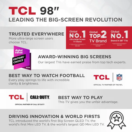 Vista 5 de TCL Smart TV Q65 QLED 4K UHD de 98 pulgadas con Google TV (98Q651G, modelo 2024) Dolby Vision, Dolby Atmos, HDR Pro+, Game Accelerator Gaming