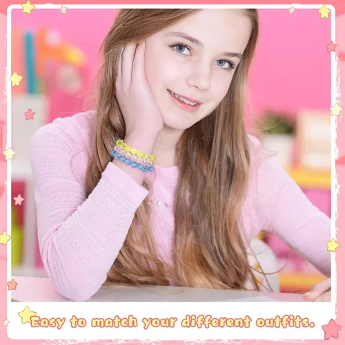Vista 3 de Hicarer 20 pulseras de cuentas de arco iris para niña, coloridas y elásticas, pulseras de princesa para regalo de cumpleaños de princesa