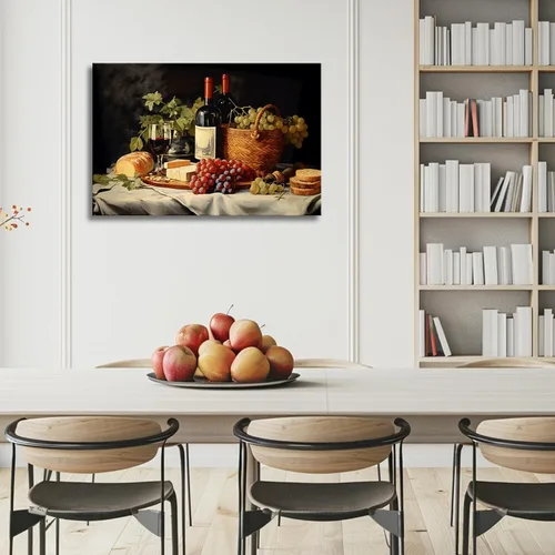 Vista 2 de OAAPITI Cuadros de Cocina Decoración de Pared Acuarela Vino Uva Pan Impresión en Lienzo Pinturas Abstractas de Frutas y Alimentos para Comedor Casa