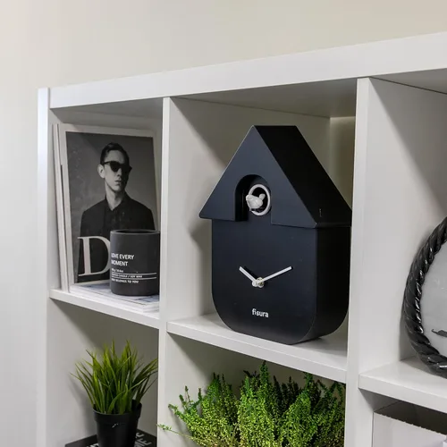 Vista 5 de Fisura - Reloj de pared de cuco para decoración de oficina en casa, blanco y negro Modern wall clock. Gift-ready home decor. Requires 3 AA