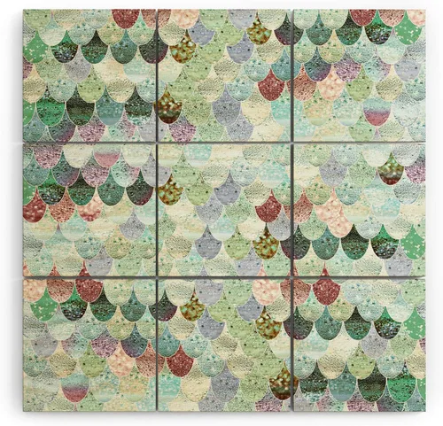 Vista 23 de Society6 Monika Strigel - Mural de pared de madera de sirena de verano de mediados de siglo, 4 x 4 pies, multicolor