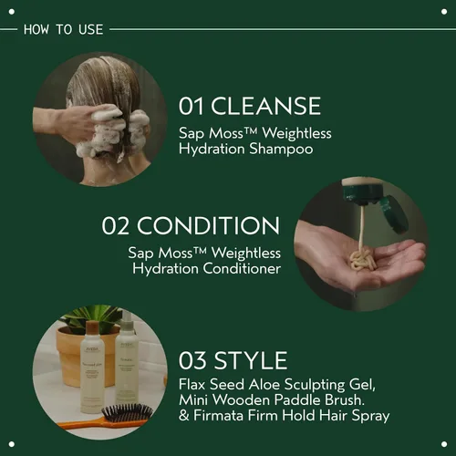 Vista 6 de Aveda Sap Moss Acondicionador de hidratación sin peso Hidrata, desenreda, combate el encrespamiento Sin silicona Acondicionador para cabello